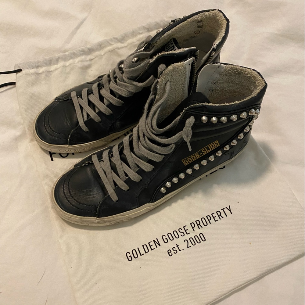 Golden Goose Slide Mid-Top Leather Stud Sneakers sz39